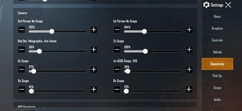 Camera Sensitivity Settings